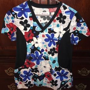 White Cross V-neck printed scrub top